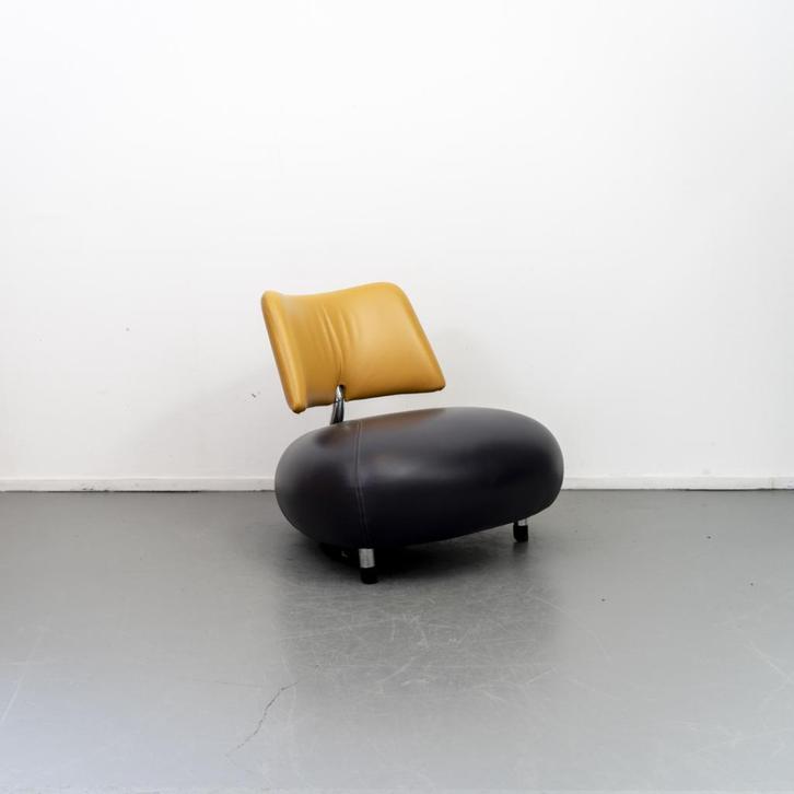 1x Leolux Pallone Fauteuil Aubergine/Geel Leer - Chroom, Huis en Inrichting, Fauteuils, Zo goed als nieuw, Leer, Metaal, 75 tot 100 cm