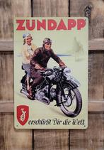 Zundapp brommer die welt reclamebord van metaal wandbord, Ophalen of Verzenden, Nieuw, Auto's