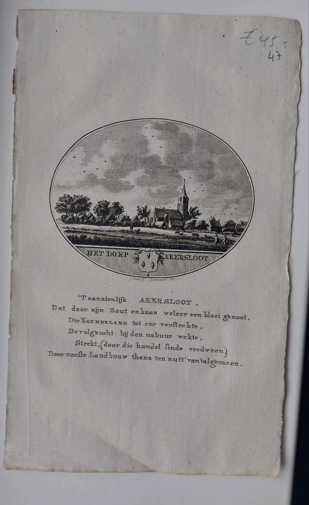 47 / Akersloot Gravure uit 17963 van Oleffen & Bakker, Antiek en Kunst, Ophalen of Verzenden