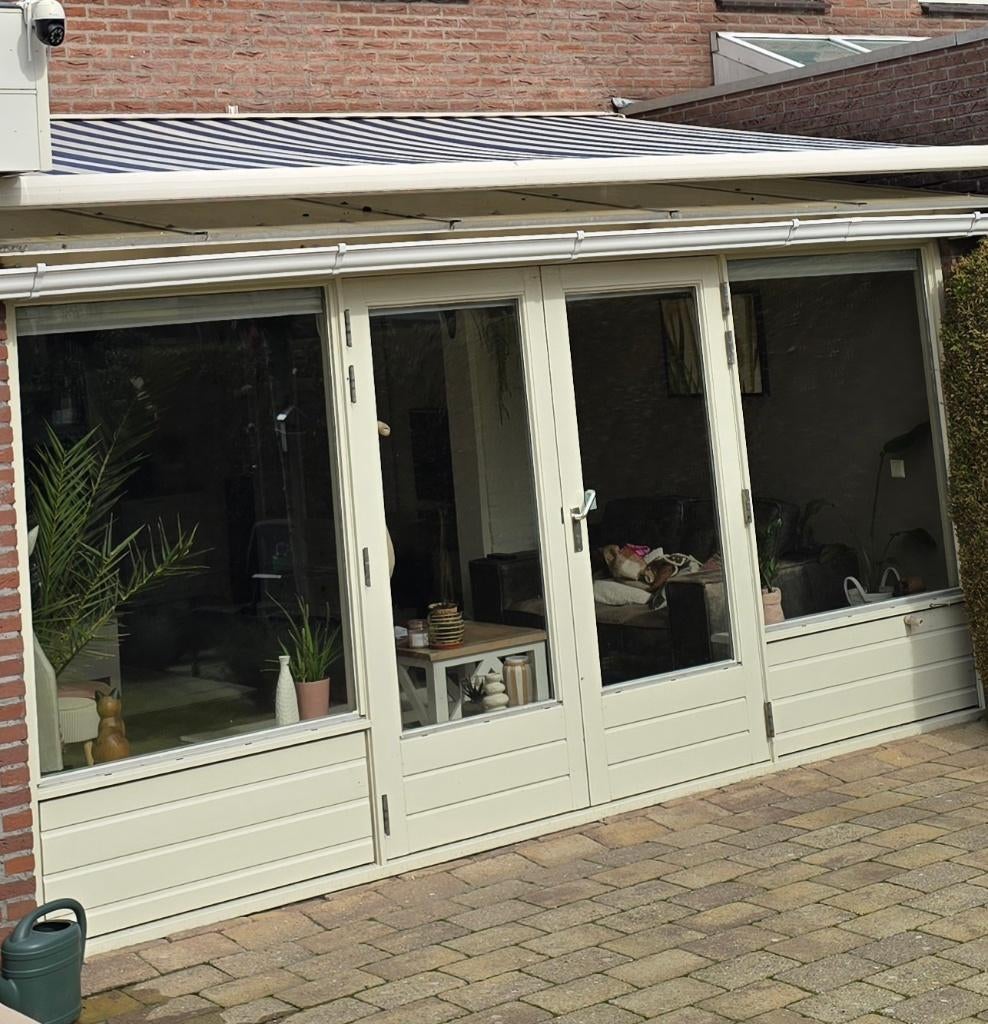 Knik-armscherm 300cm uitval 480 cm breed, Ophalen, Gebruikt, 450 cm of meer, Elektrisch