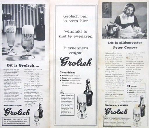 16 vintage advertenties reclames Grolsch bier 1956-58, Verzamelen, Ophalen of Verzenden, Gebruikt, Reclamebord, Plaat of Schild