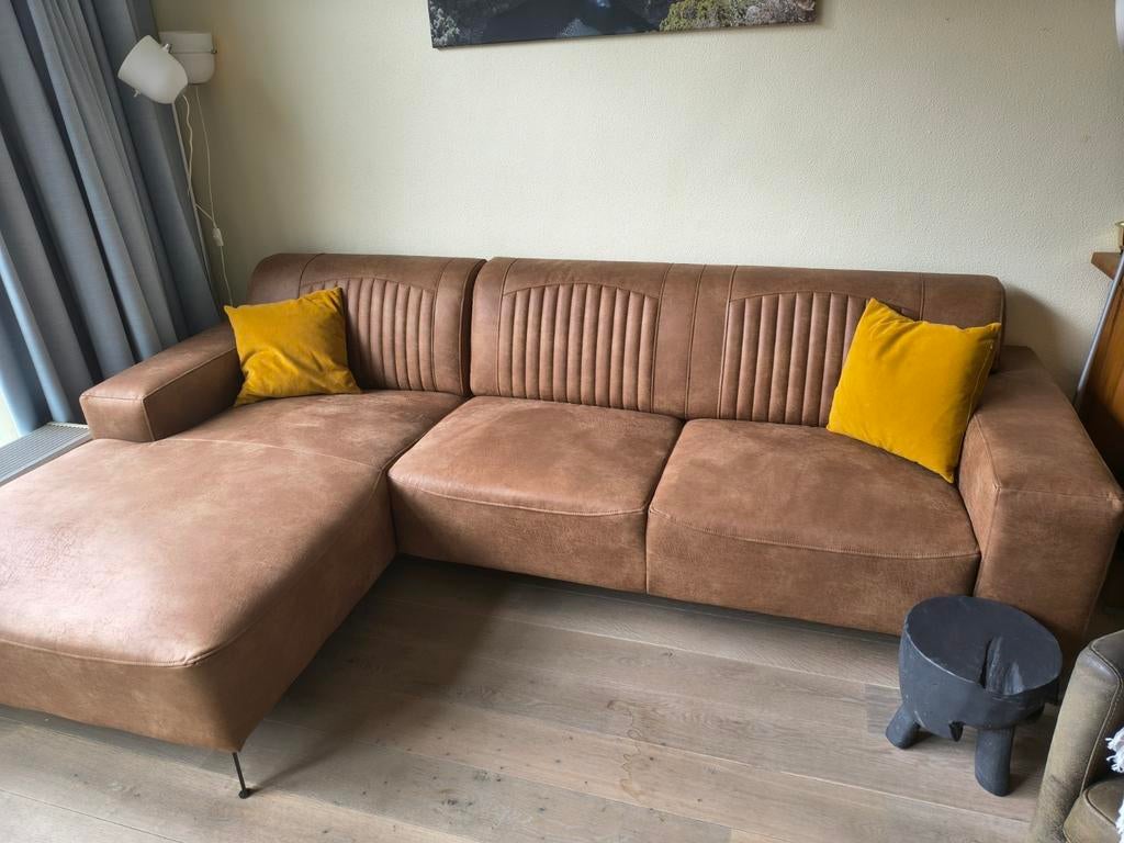 Mooie bruine hoekbank - Zo goed als nieuw!, Huis en Inrichting, Banken | Complete zithoeken, Ophalen, Zo goed als nieuw, Stof