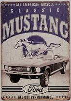 Ford Mustang Classics blauw reclamebord van metaal wandbord, Ophalen of Verzenden, Nieuw, Auto's