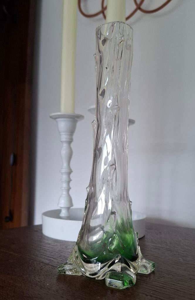 Vintage groen vaasje van glas, Ophalen of Verzenden