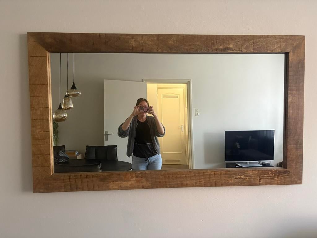 Grote Mangohouten Spiegel - 160x90cm, Huis en Inrichting, Woonaccessoires | Spiegels, Ophalen, 125 cm of meer, Zo goed als nieuw