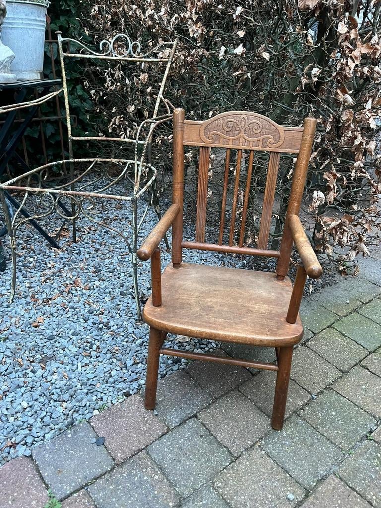 Vintage houten kinder stoeltje sober,landelijk, Ophalen, X, X, X