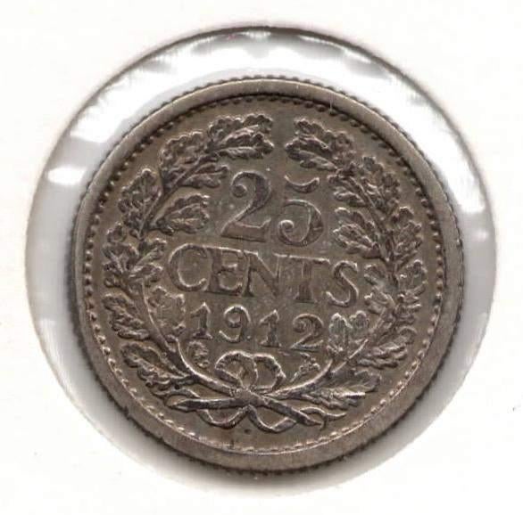 Nederland 25 cent 1912 Wilhelmina, Postzegels en Munten, Munten | Nederland, Zilver, 25 cent, Ophalen of Verzenden, Koningin Wilhelmina