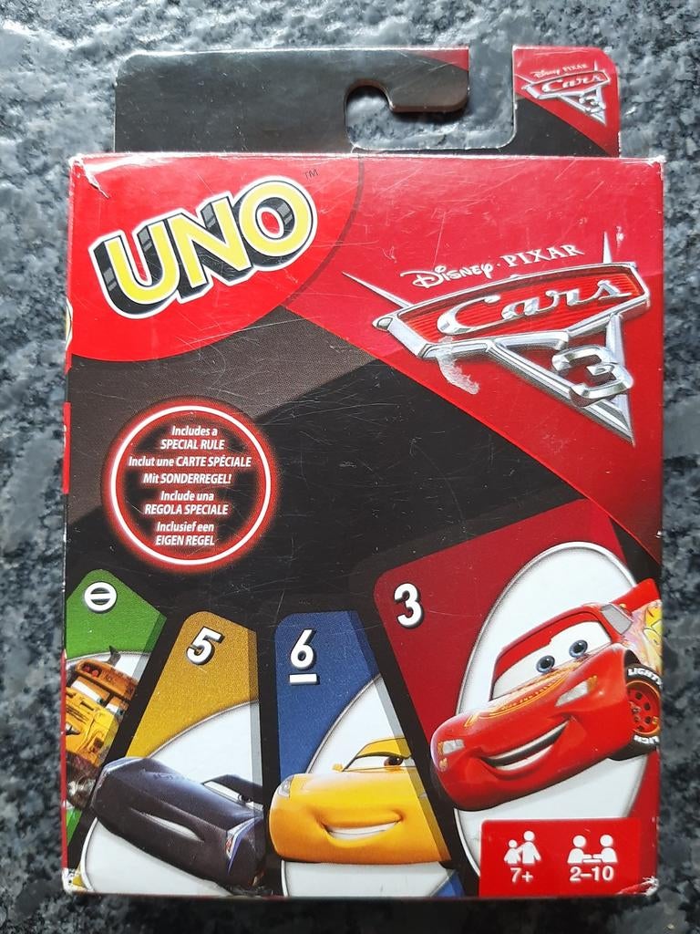 UNO Disney Pixar Cars 3 Kaartspel - t.e.a.b, Vijf spelers of meer, Ophalen of Verzenden, Zo goed als nieuw, Mattel Games