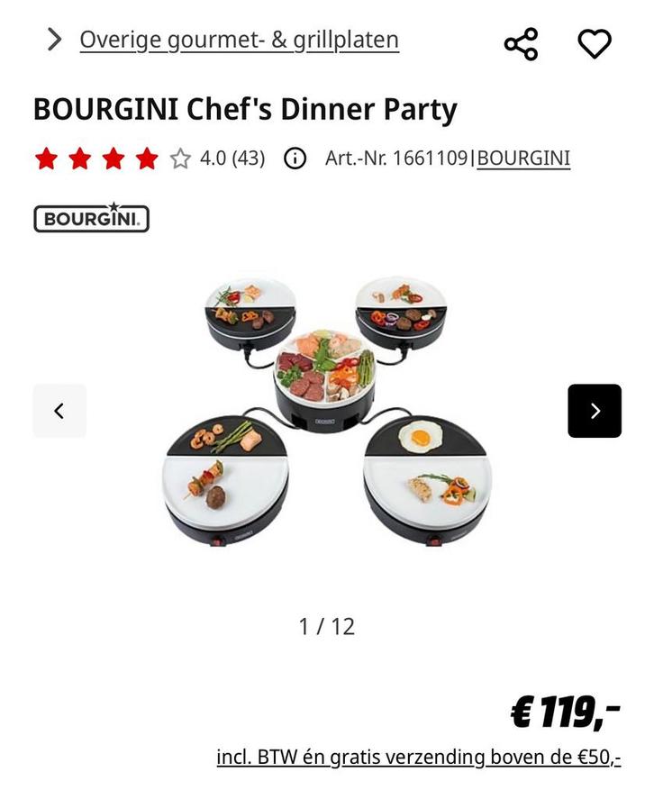 Bourgini gourmetset Chef's Dinner Party 4/5 persoons, Witgoed en Apparatuur, Gourmetstellen, Nieuw, 4 t/m 7 personen, Ophalen