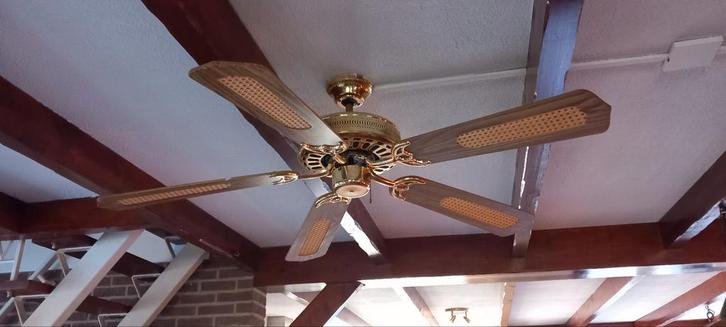 Gouden Plafondventilator met Houten Bladen, Witgoed en Apparatuur, Ventilatoren, Zo goed als nieuw, Plafondventilator, Ophalen