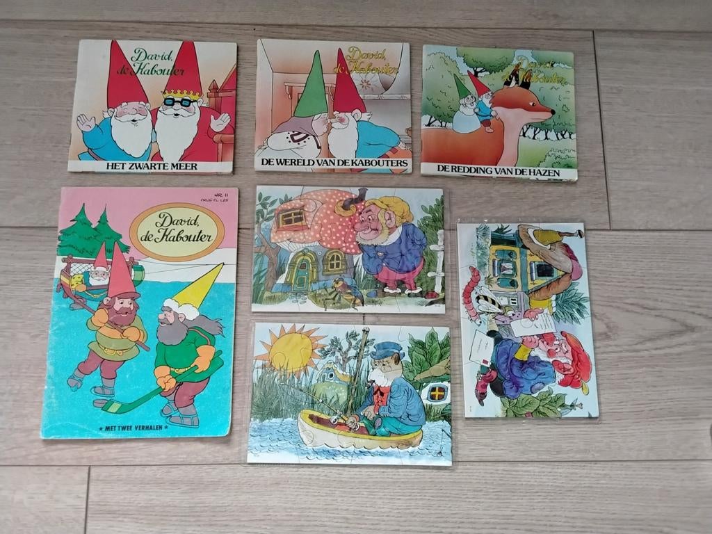 4 boekjes David de Kabouter, vintage, +3 Kabouter puzzeltjes, Ophalen, Gelezen, Fictie algemeen