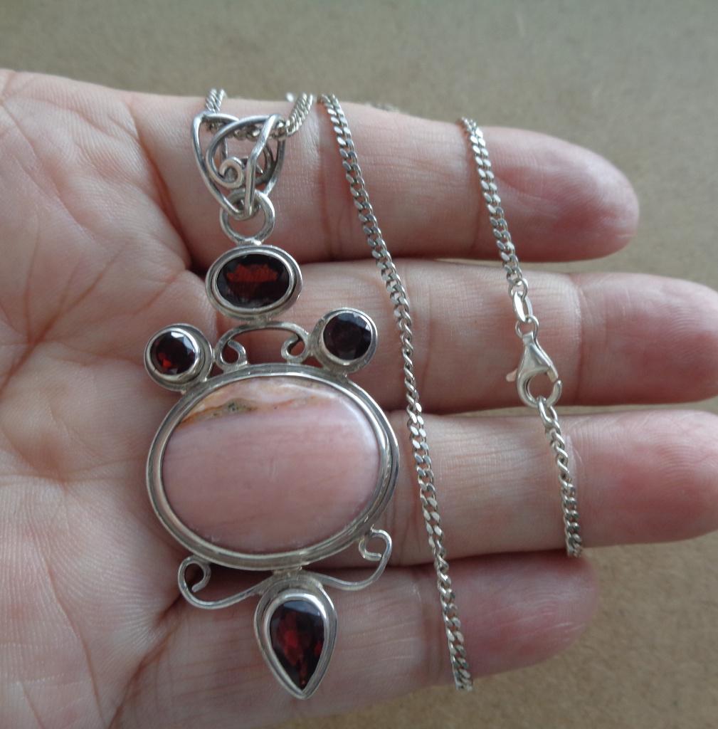 zilveren ketting met hanger roze Andes opaal [648], Verzenden, Zo goed als nieuw, Roze, Met edelsteen