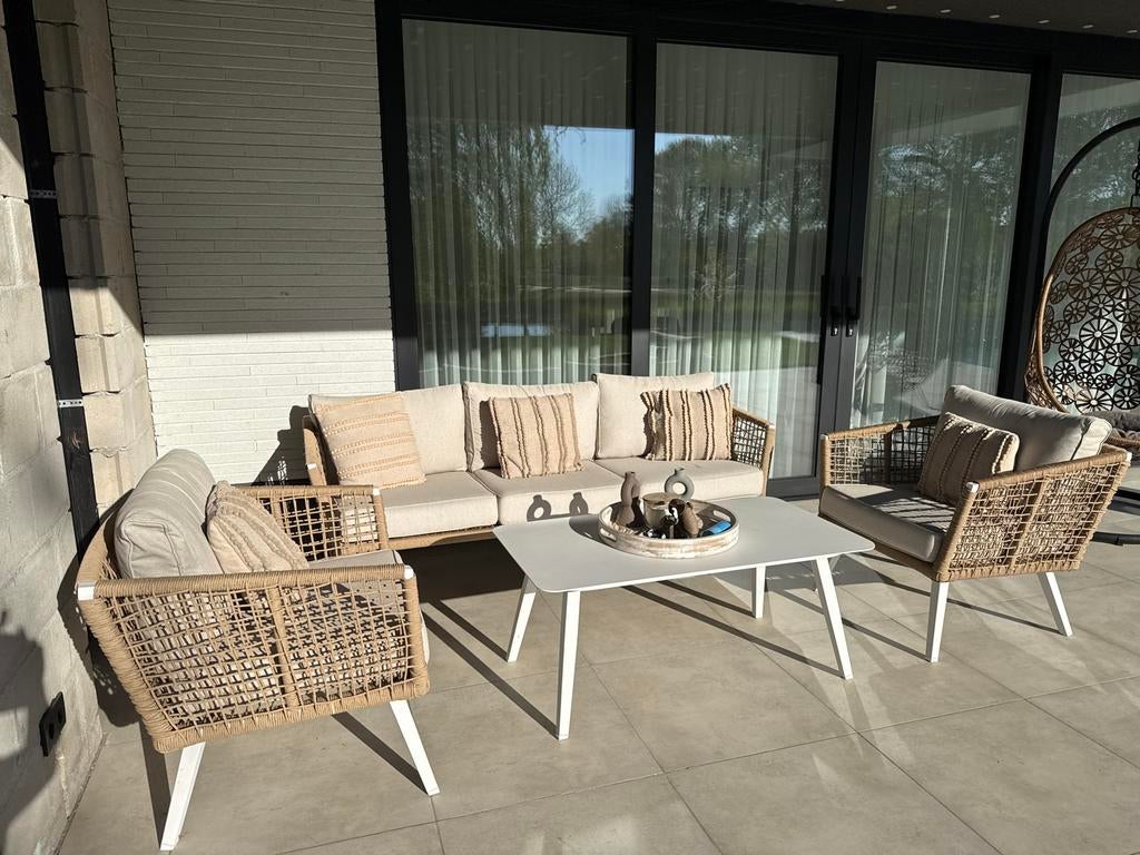 Luxe loungeset met 3-zitsbank en 2 fauteuils, Tuin en Terras, Tuinsets en Loungesets, 5 zitplaatsen, Ophalen of Verzenden, Zo goed als nieuw