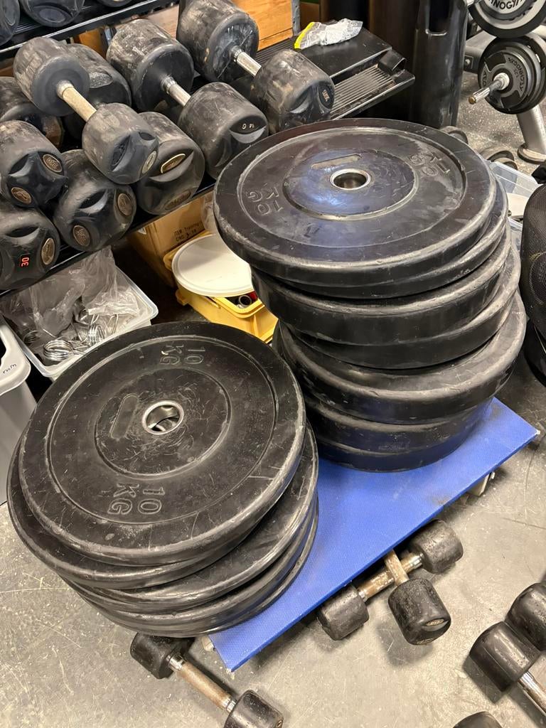 Bumperplates 140 kg olympische halter schijven, Sport en Fitness, Fitnessmaterialen, Ophalen, Halterschijven, Gebruikt, 140 kg