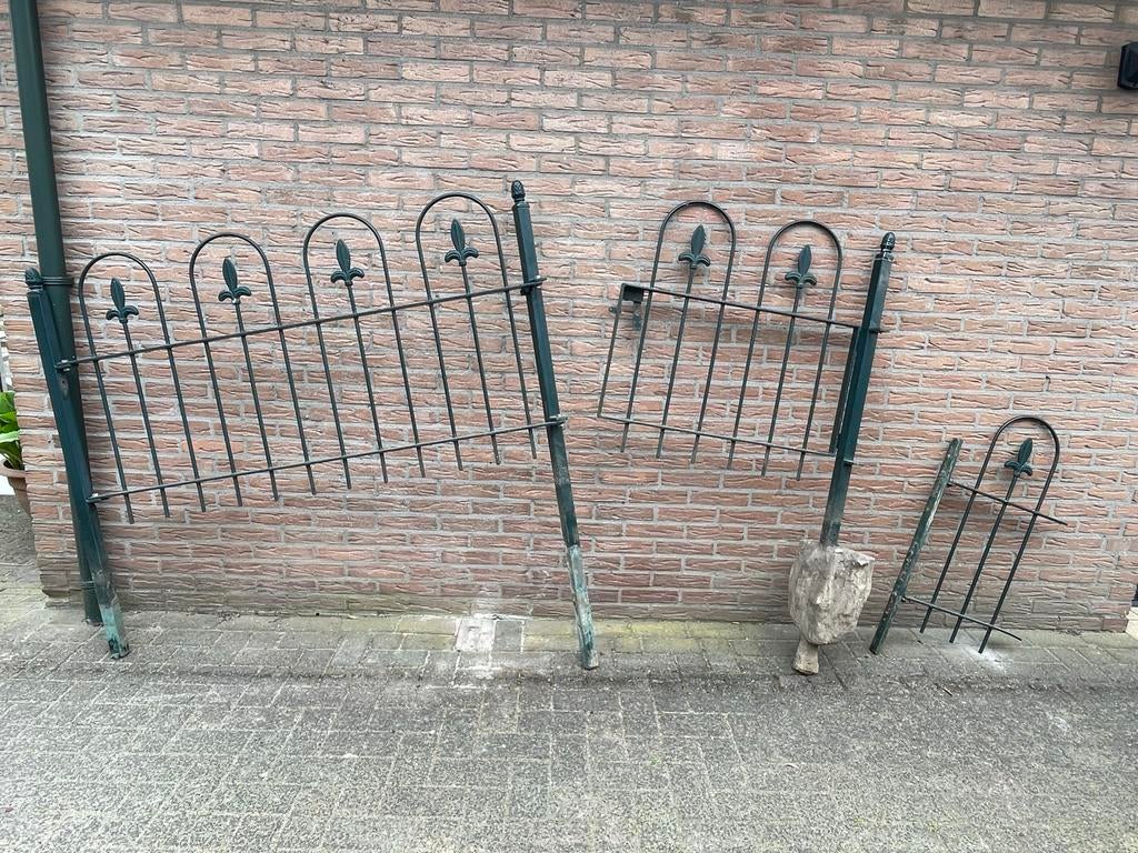 Groen ijzeren hekwerk met poort., Ophalen, Met poort, Gebruikt, Tuinhek