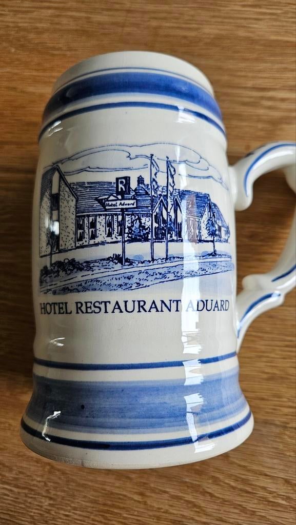 Delfts blauwe bierpul Hotel Restaurant Aduard, Antiek en Kunst, Ophalen of Verzenden