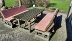 tuinbank en tafel met kussens, Ophalen, Gebruikt, Hout