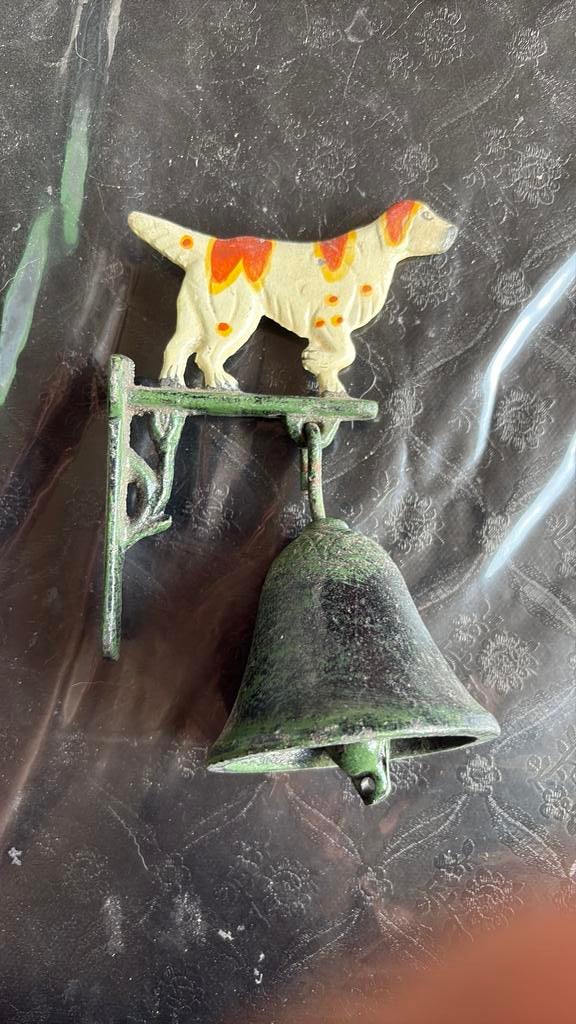 Vintage gietijzeren deurbel met hond, Antiek en Kunst, Ophalen of Verzenden