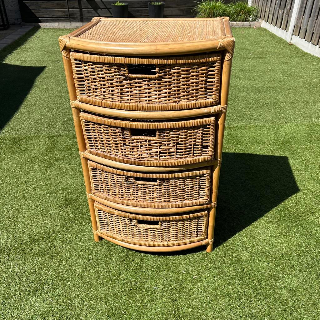 Rotan vintage kast, Ophalen, Gebruikt, 50 tot 100 cm, 3 of 4 laden