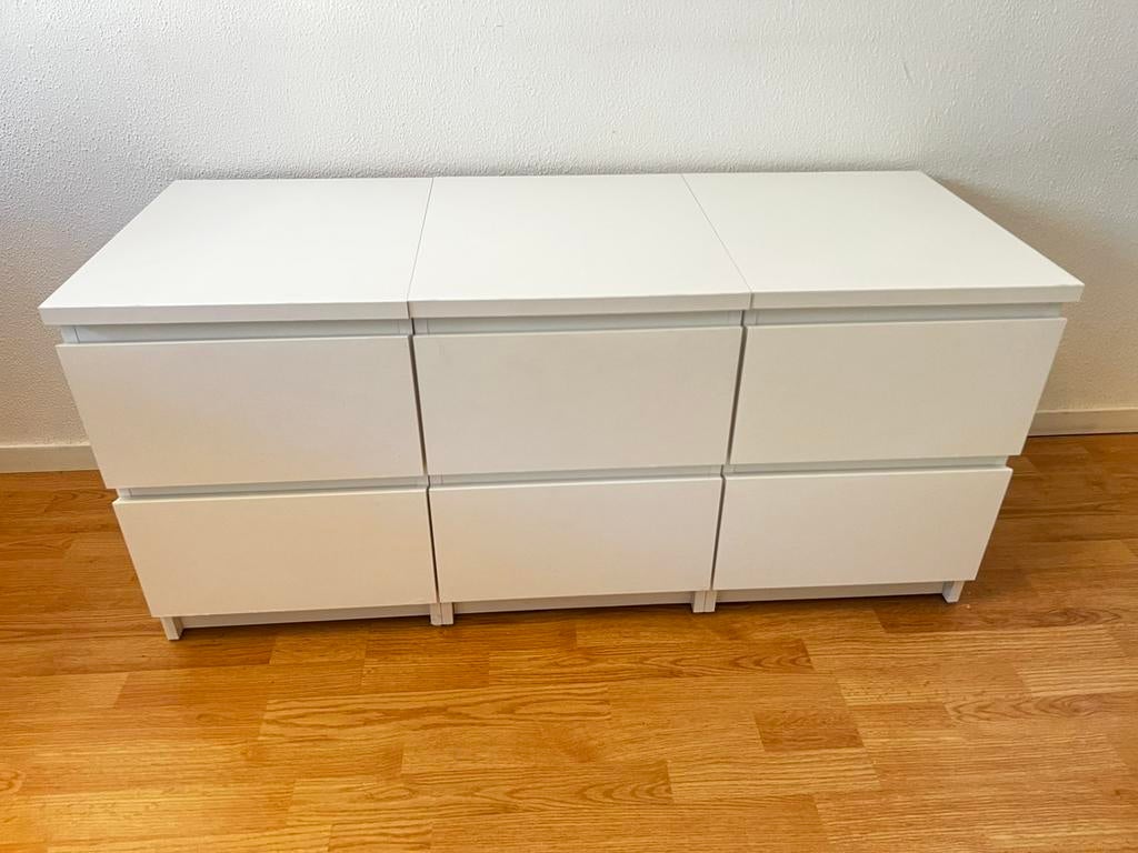 3x Ikea Malm ladekasten 2 lades, Ophalen, 50 tot 100 cm, Zo goed als nieuw, 3 of 4 laden