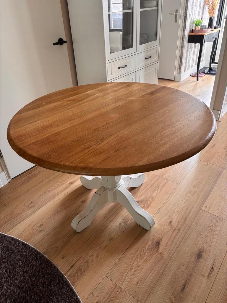 Landelijke eettafel met kloosterpoot, Huis en Inrichting, Tafels | Eettafels, Ophalen, Gebruikt, 100 tot 150 cm, Rond