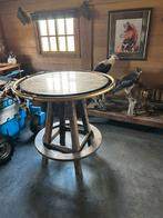 Robuuste café stamtafel met messing ring, Ophalen of Verzenden, Gebruikt