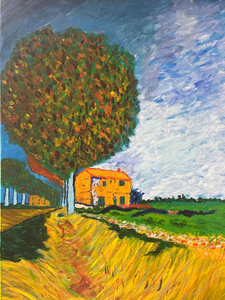 Van Gogh-achtige Landschapsschilderij, Antiek en Kunst, Kunst | Schilderijen | Klassiek, Ophalen of Verzenden