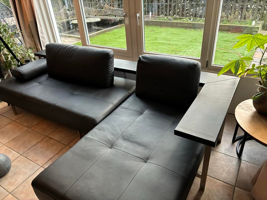 Rolf Benz Dono bank - Zwart leer - Als nieuw, Huis en Inrichting, Banken | Bankstellen, Ophalen, Rolf benz, 100 tot 125 cm, .