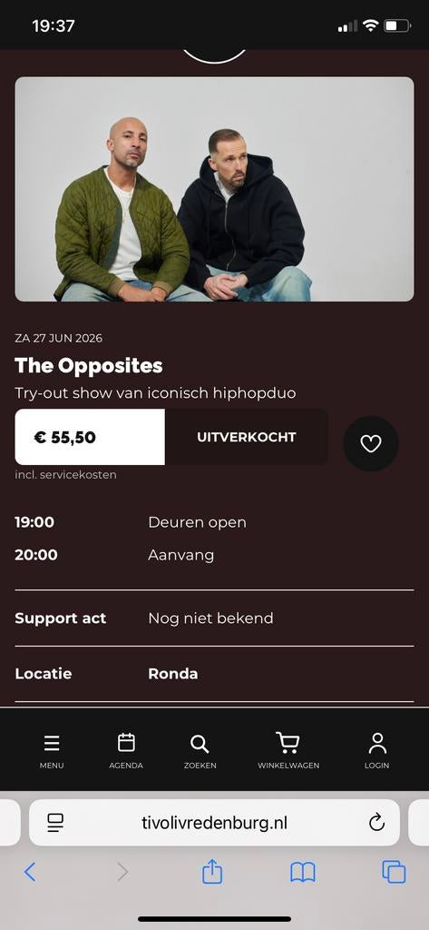 Opposites tivoli vredenburg utrecht uitverkocht 4 tickets, Twee personen