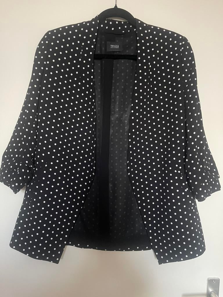 Yessica zwarte witte polkadot colbert / jasje maat 40, Maat 38/40 (M), Zwart, Ophalen of Verzenden, Zo goed als nieuw