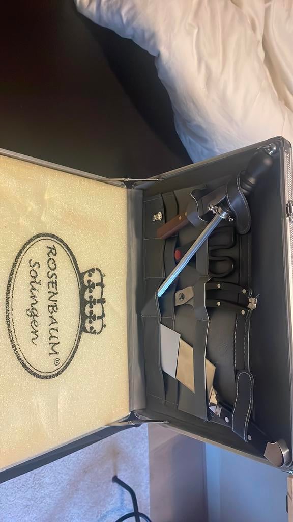 Messenset sollingen ….,in koffer, Huis en Inrichting, Ophalen of Verzenden, Zo goed als nieuw, Rvs of Chroom