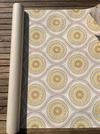 Retro Vintage Behang - Roze Gele Bloemen Patroon, Ophalen of Verzenden, Minder dan 10 m², Roze