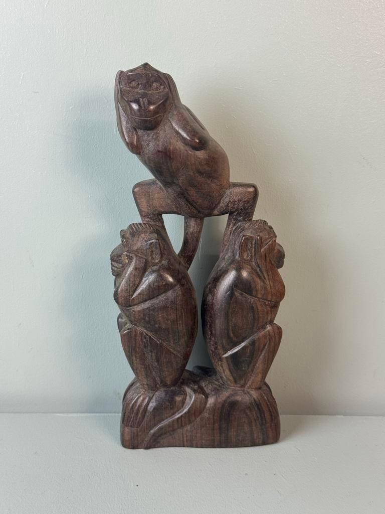Houten handgesneden apen in Art Deco-stijl, Antiek en Kunst, Kunst | Beelden en Houtsnijwerken, Houtsnijwerk, Art deco, Ophalen of Verzenden
