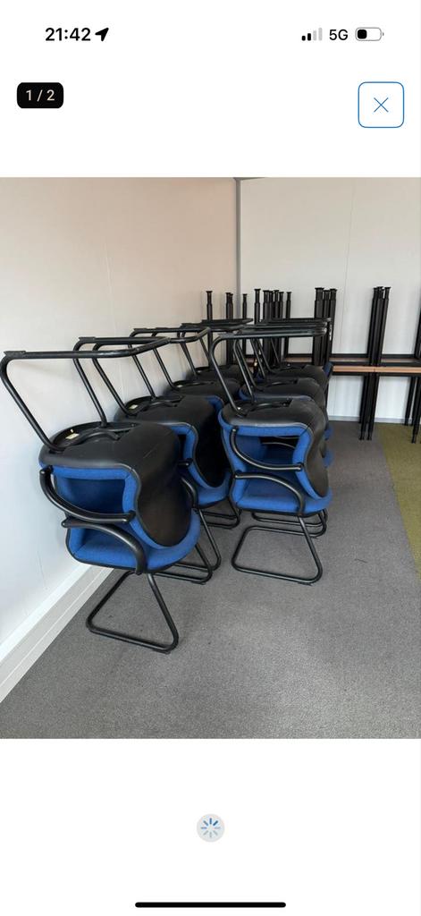 Zwarte en blauwe stoelen, Ophalen of Verzenden, Gebruikt, Blauw