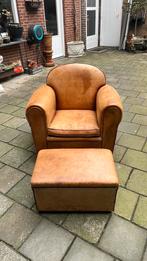Vintage bart van bekhoven fateuil met hocker, Ophalen of Verzenden, Zo goed als nieuw, 50 tot 75 cm, Leer