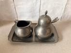Vintage tinnen suiker- en melkstel met dienblad - Rio Tiel, Ophalen of Verzenden