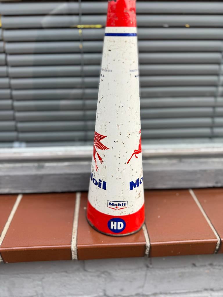 Vintage Mobiloil olieblik - Zeldzaam Reclameobject, Verzamelen, Ophalen, Gebruikt, Gebruiksvoorwerp, .