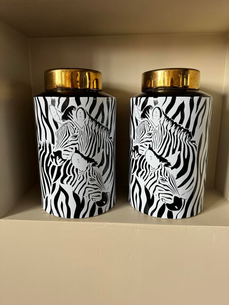 2 potten van Richmond met zebraprint, Huis en Inrichting, Woonaccessoires | Vazen, Zwart, Aardewerk of Porselein, Ophalen of Verzenden
