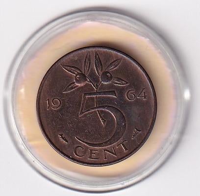 5 Cent 1964 Zeer fraai met Diverse Muntkleuren, Verzenden, Koningin Juliana, 5 cent, Losse munt