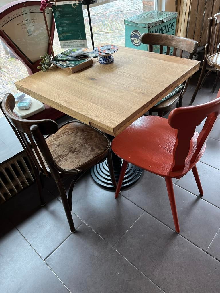 6 Café tafels 70x70cm, eventueel met stoelen, Ophalen, Gebruikt, Vierkant, Tot twee personen