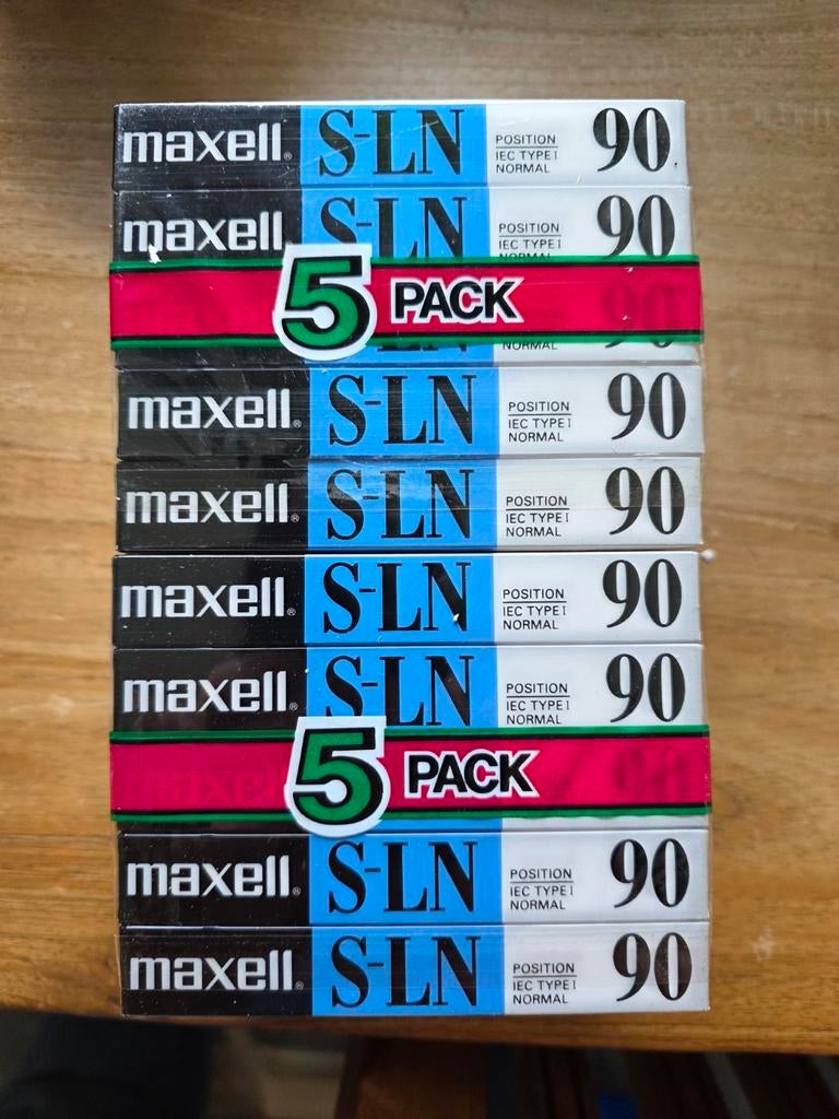 10 nieuwe Maxell S-LN 90 cassettebandjes in folie 2x 5 pack, Cd's en Dvd's, Cassettebandjes, 2 t/m 25 bandjes, Overige genres