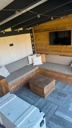 Steigerhouten Loungeset met Kussens - Perfect voor Buiten, 5 zitplaatsen, Gebruikt, Steigerhout, Ophalen of Verzenden