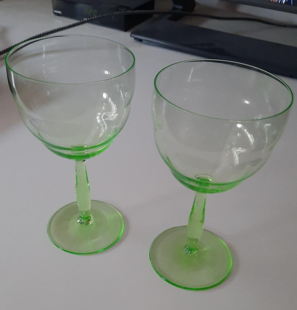 2 annagroene rijnwijnglazen servies H  KPC de Bazel Leerdam., Verzenden