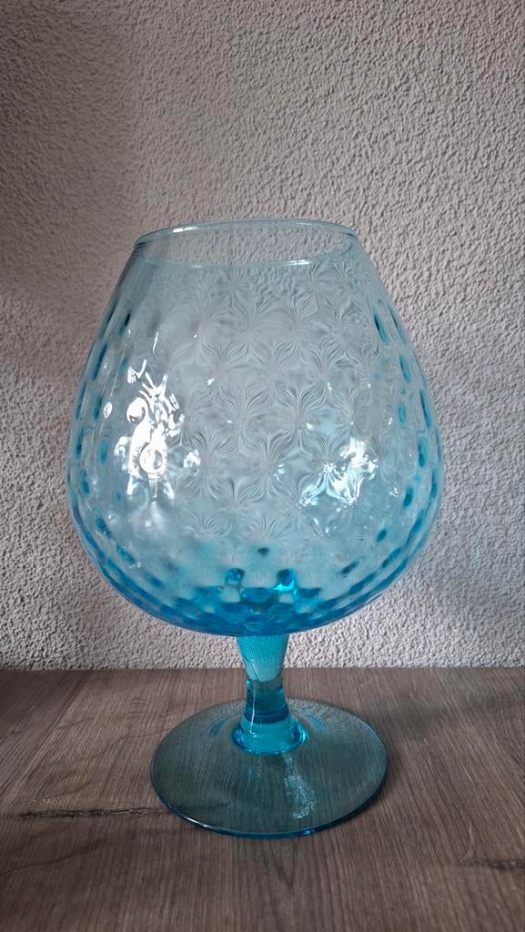 Vintage blauw Empoli  glas / vaas op voet, Ophalen of Verzenden