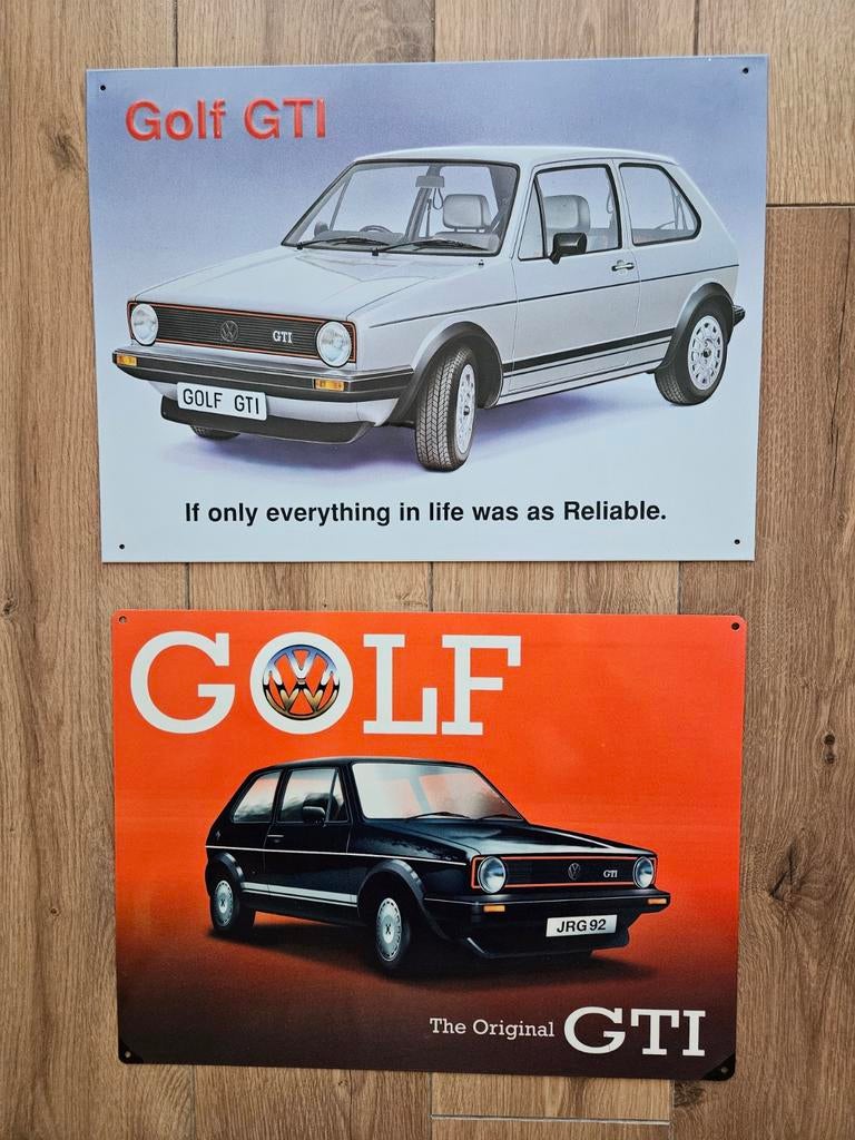 2 metalen reclame schilden Golf GTI 1 Mk1 40 x 30 mancave, Auto diversen, Overige Auto diversen, Ophalen of Verzenden