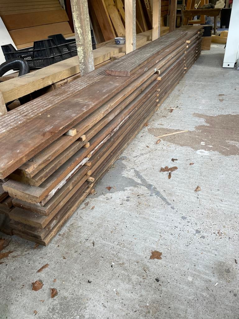 Gebruikte hardhouten vlonderplanken, Tuin en Terras, Terrasdelen en Vlonders, Ophalen, Gebruikt, Hout