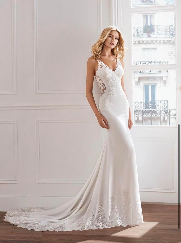 Trouwjurk 36/S Luna Novias 3u gedragen, Kleding | Dames, Trouwkleding en Trouwaccessoires, Ophalen of Verzenden, Gedragen, Wit