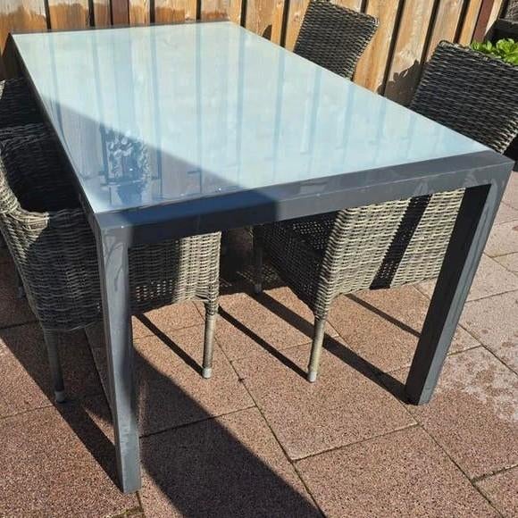 Ruilen, TUINTAFEL Aluminium, Glasplaat tegen 1 Krat Heineken, Ophalen of Verzenden, Gebruikt, Rechthoekig, Aluminium