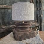 Landelijke lamp, graankandelaar, shabby kap, houten poer, Nieuw, Ophalen of Verzenden, Landelijk, Roosendaal