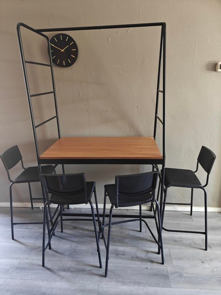 Bartafel/hoge tafel inclusief stoelen, Overige houtsoorten, Gebruikt, 50 tot 100 cm, Vierkant